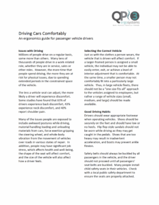 An ergonomics guide for passenger vehicle drivers